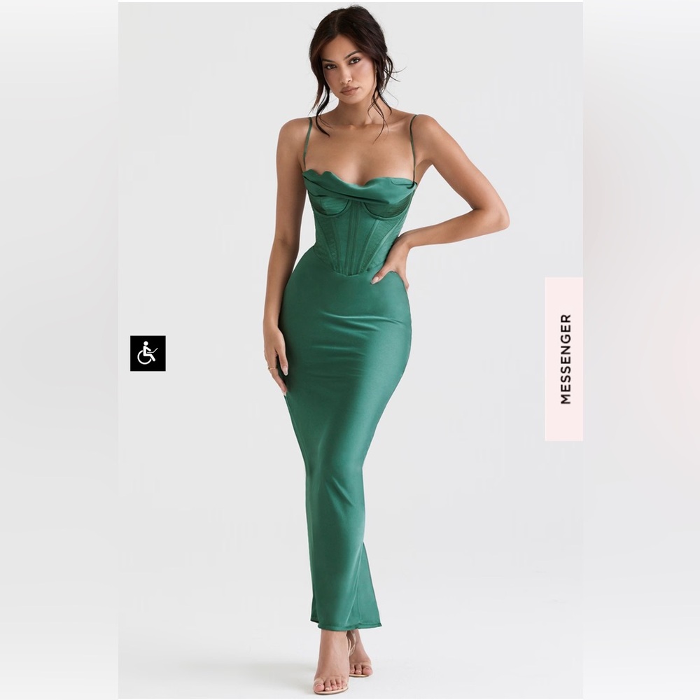 COPY - Green satin dress! Very flattering on!